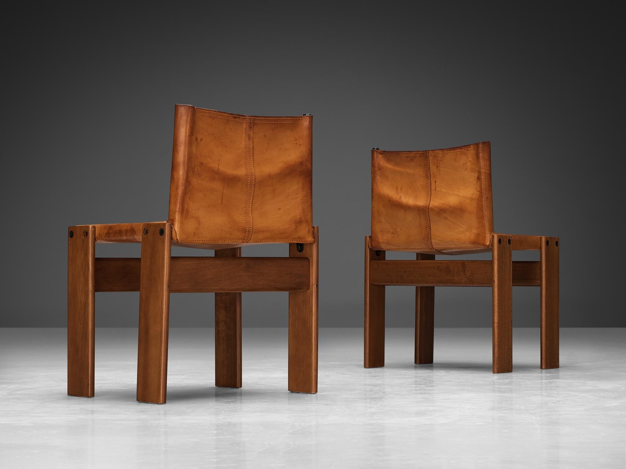 Tobia & Afra Scarpa for Molteni Set of Six 'Monk' Chairs in Leather